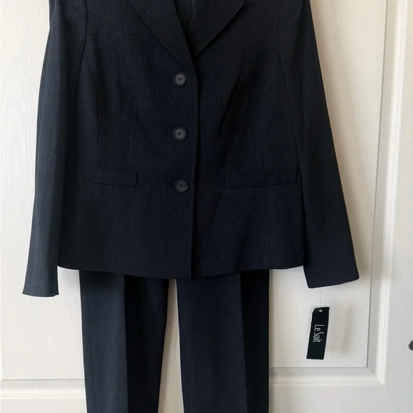 Le Suit Navy Blue Herringbone Two-piece Suit blazer and trousers New with tags - Picture 3 of 14
